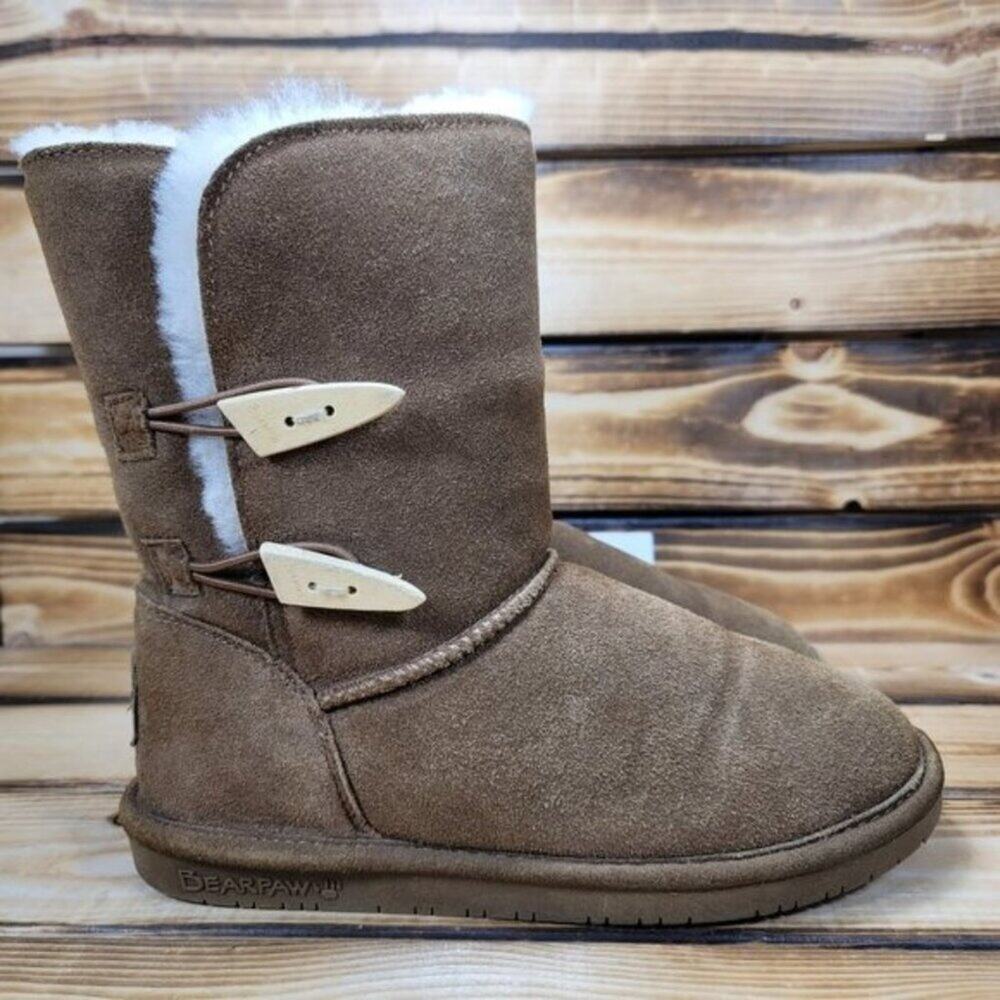 Bearpaw Abigail Boots Women’s Size 7 Hickory Brown Cozy Winter Suede Boots